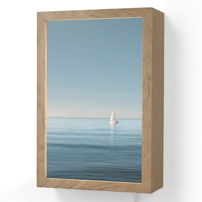 Wandlamp 20x30 cm - Oplaadbaar - Zeilbootje - Kalme zee - Helderblauwe hemel - Wandlampen binnen woonkamer - Slaapkamer lamp met kabel - Decoratieve nachtlamp - Vloerlamp snoer