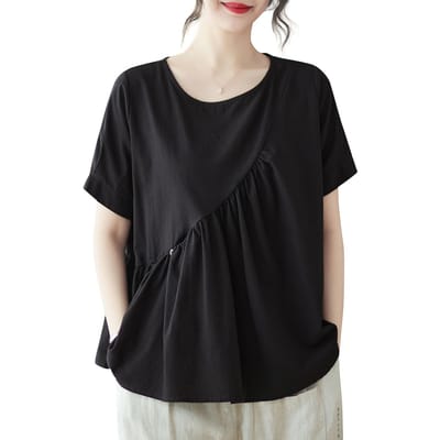 Chemisier ample à manches courtes pour femmes, T-Shirts évasés de vacances Vintage One Size noir