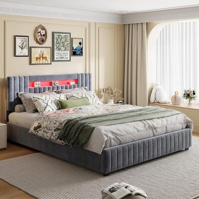 Luchtbed met Opbergruimte - Tweepersoonsbed Opbergbed - Slaapkamer Organiseren - Gasstang Systeem - 140 x 200 cm - Grijs