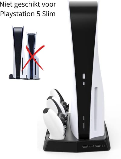 Playstation 5 Oplaadstation met ventilator| Niet geschikt voor PS5 slim | Docking Station | PS5 Accessoires | PS5 Fan | PS5 Ventilator | Joystick oplader | Joystick charger | 3 USB poorten | Charging station | 2 controllers | PS5 Controller oplader