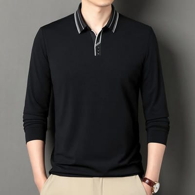 Lente- en herfst heren poloshirts met lange mouwen en schaarkraag, modieuze casual T-shirts, zakelijke herentops XXXXL black