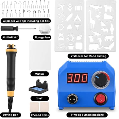 Stervia Houtbrander Set - Soldeer Set Hout - Voor Beginners - Hobby - 23 Draadpunten - 100 ~ 700° - Blauw/Zwart