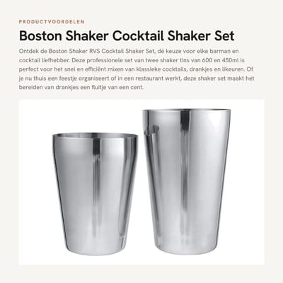 Dailygoods- Cocktail Shaker Professionele Set - Boston Shaker - Roestvrij Staal - 2 Stuks - Mixen van Cocktails - Duurzaam en Gebruiksvriendelijk
