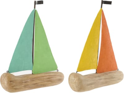 J-Line decoratie Zeilboot - hout - mix - large - set van 2