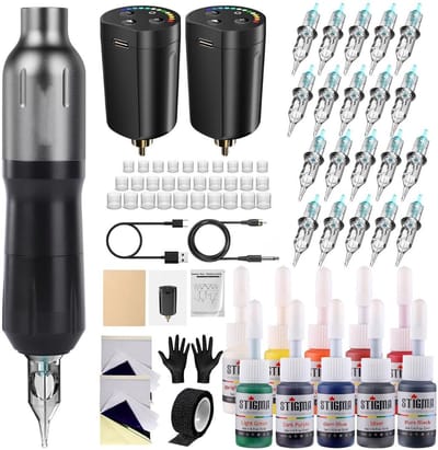 MKSS® Premium Tattoo Machine met Accessoires - Tattoo Machines Draadloos - Tattoo Set Inclusief Inkt en Naalden - Tattoo Kit voor Professionals en Beginners