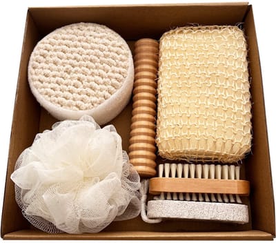 Badset - Body Scrub Set - 6-delige Badaccessoires Set met Loofah en Sisal - Natuurlijke Materialen - Verzorgingscadeau - 6 stuks