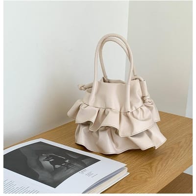 Alles-passende Okseltas Franse Zachte Ruche Handgedragen Bloemblaadje Emmer Tas Crossbody Roktas beige