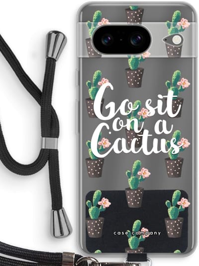 Case Company® - Hoesje met koord geschikt voor Google Pixel 8 hoesje met Koord - Cactus quote - Telefoonhoesje met Zwart Koord - Bescherming aan alle Kanten en Over de Schermrand