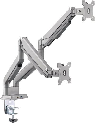 InLine® bureausteun met lifter & USB/audio, 2 monitoren tot 81cm (32), zilver