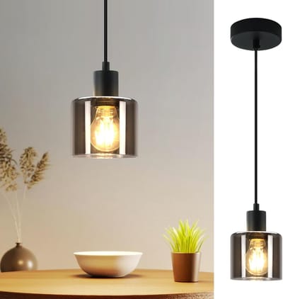 Glitzerlife - Hanglampen - Retro - Verstelbare hoogte - IJzer Glas - Ø11cm - Rookgrijs