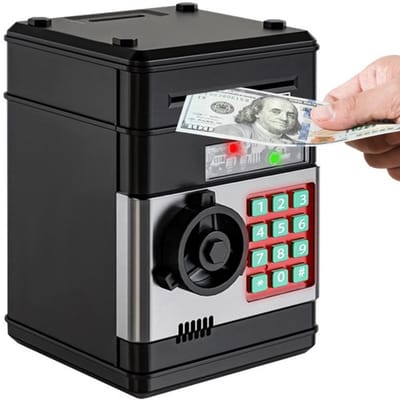 Elektronische Spaarpot Kluis - Kindersafe met PIN-code - Geluid & Licht - Voor Munten en Biljetten - Leerzaam Speelgoed - kinderspaarpot - kind atm - Zwart
