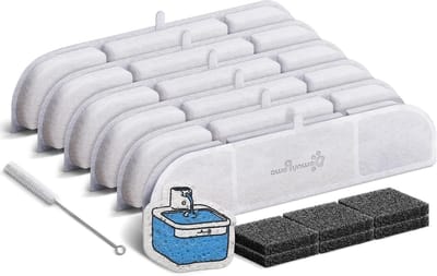 Draadloze kattenfontein filterset met spons en schoonmaakborstel - 6 stuks voor optimale waterkwaliteit
