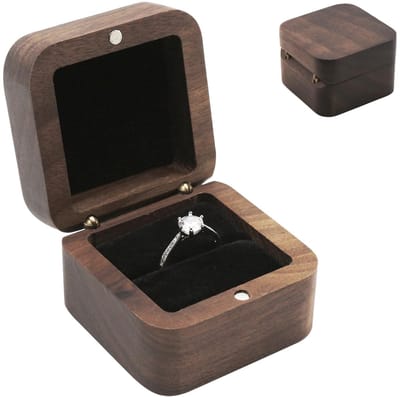 Allecto - Walnoot Houten Ringdoos - Luxe Presentatiebox - Vierkant - Perfect voor Verloving - Huwelijk en Ceremonie - Compact en Elegant