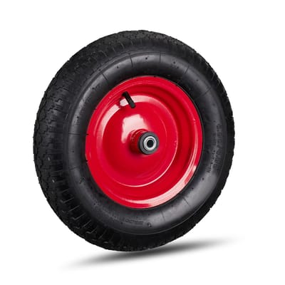 kruiwagenwiel luchtband - 39 cm - stalen velg - 3 adapters - 120 kg - zwart-rood
