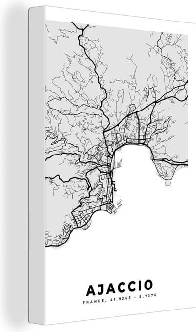 Canvas Schilderij Frankrijk - Plattegrond - Kaart - Ajaccio - Stadskaart - 20x30 cm - Wanddecoratie