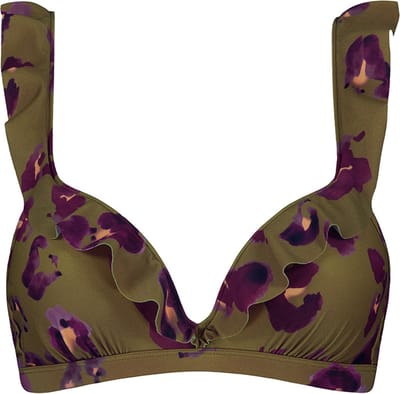 BEACH LIFE - painted animal ruffle bikinitop - Olijfgroen-Multicolour