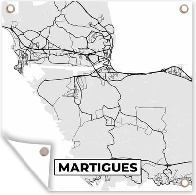 Tuin poster Kaart – Stadskaart – Frankrijk - Martigues - Plattegrond - 200x200 cm - Tuindoek