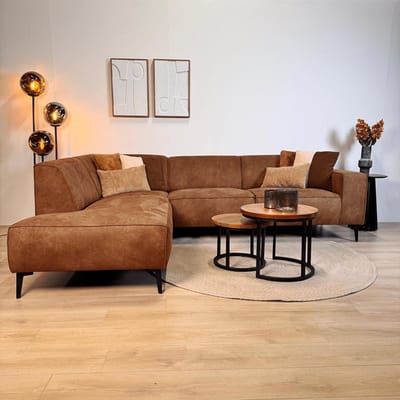 Dimehouse Industriële hoekbank cognac eco-leer Brisbane - links - Leer - Industrieel - 270 x 210 x 77 cm