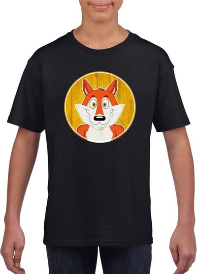 Kinder t-shirt zwart met vrolijke vos print - vossen shirt - kinderkleding / kleding 110/116