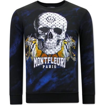Heren Sweater met Print - Skull Tiger - 3680 - Zwart