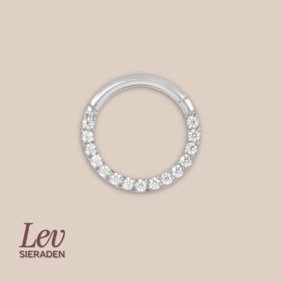 Lev Sieraden - Titanium click ring piercing 1.2x6mm - Zirkonia vooraan - Zilver - Piercing - neuspiercing - tragus piercing - Oorpiercing - Segment ring tepel navel