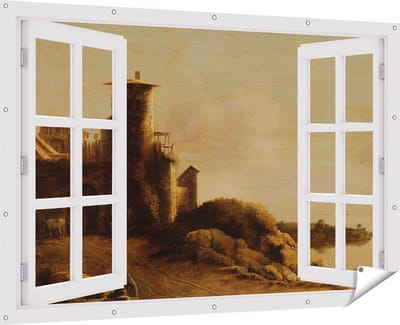 Gards Tuinposter Doorkijk Landschap - Claude de Jongh - 180x120 cm - Tuindoek - Tuindecoratie - Wanddecoratie buiten - Tuinschilderij