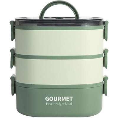 Lunchbox 2000ML 3 Lagen Stapelbare Bento Box Afgesloten Lekkagevrije Maaltijdbox Magnetronbestendig Draagbare Studenten Werknemers Voedselcontainer groen