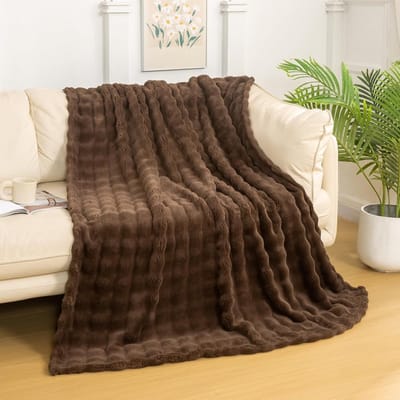Luxe 3D Bobbel Plaid - Super Zacht Fuzzy & Dik Deken voor Bank en Sofa - Bruin