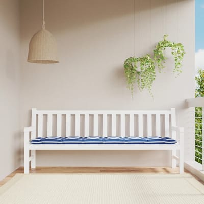 vidaXL - Tuinbankkussen - gestreept - 200x50x7 - cm - stof - wit - en - blauw