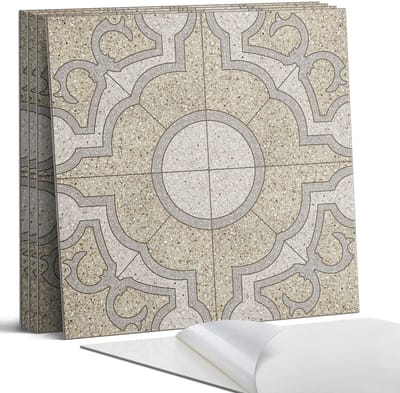 Coloray Wandpanelen Zelfklevend - Mozaïekpatroon met versieringen Zelfklevende Wandpanelen - 50 cm x 50 cm - Grijs Wandpaneel PVC - 4 stuks - Texturen Wandpanelen Zelfklevend - Keuken Wandpanelen - Wandpanelen Badkamer