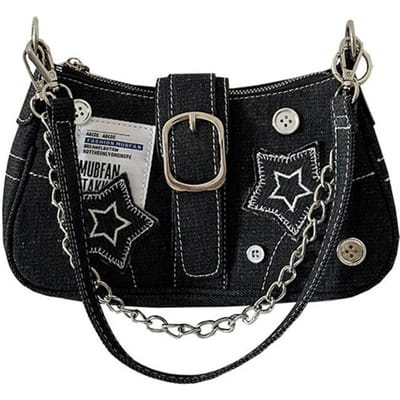 Trendy Millennial Hot Girl Style Stertas Ketting Schoudertas Canvas Tas Okseltas zwart