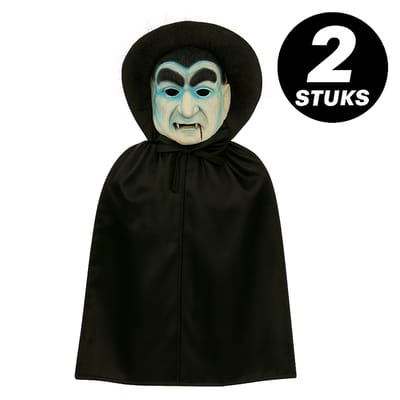 Halloween Vampier Masker met Cape – Griezel Kostuum voor Kinderen – Set van 2 Stuks – Verkleedkleding voor Feest & Carnaval