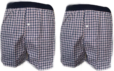 Embrator 2-stuks mannen Boxershort geruit grijs/blauw/rood XL