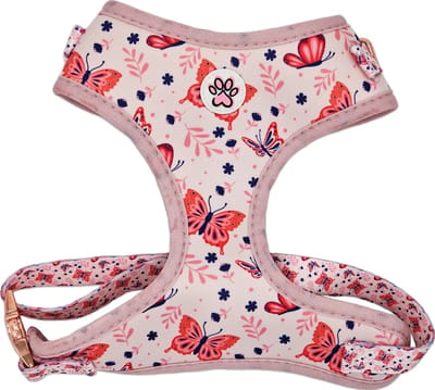 Hondentuigje - Zacht Tuigje / Honden Harnas - Roze - Vlinders - Bloemen - Rainbows and Butterflies - Paw My God! - Maat XS