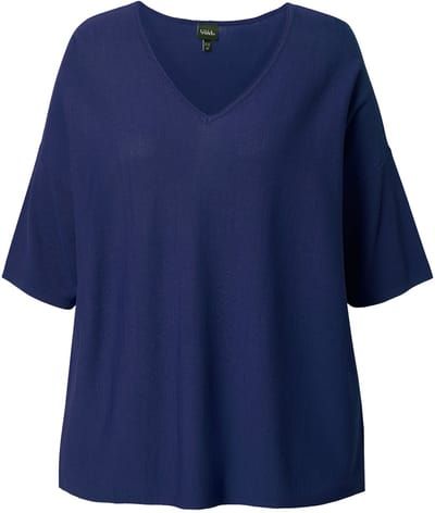 Ulla Popken - Dames - Trui oversized V-hals korte mouwen - Marine - Maat 42+