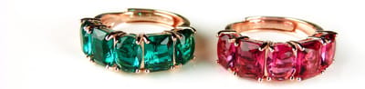 Ring in zilver roos goud verguld gezet met rechthoekige rode cubic zirconia stenen