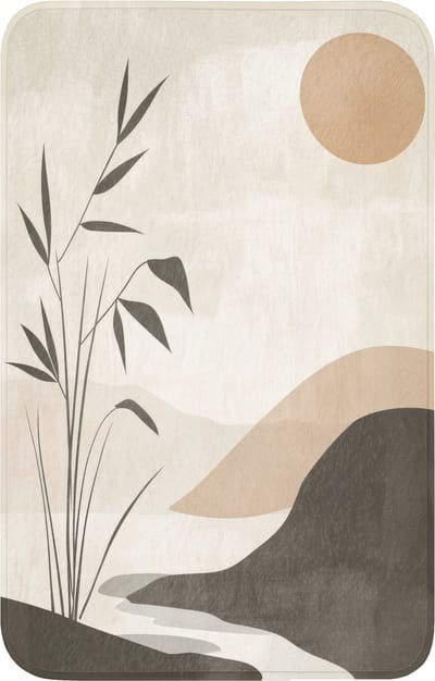 WC mat 50x80 cm - Antislip - Japandi - Landschap - Beige - Toiletmat - Vloermat - Douchemat - Toilet tapijt - Toiletmatten