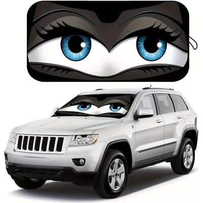Schattige Cartoon Ogen Voorruitzonnescherm UV-Bescherming, Opvouwbaar Auto Zonnescherm voor Koeling Voertuig, Ideaal voor SUV's en Andere Voertuigaccessoires zwart