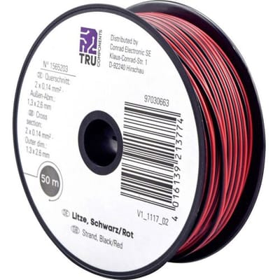 TRU COMPONENTS 1565203 Draad 2 x 0.14 mm² Zwart, Rood 50 m