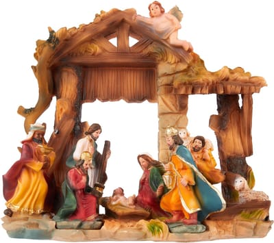 BRUBAKER Kerststal - Jezus, Maria, Jozef en de koningen in de kerststal - 22 cm tafelkribbe kerstfiguur met handbeschilderde figuren van polyhars - kerststalfiguur tafeldecoratie