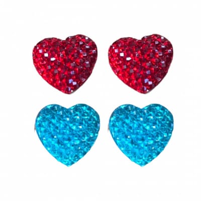 2 Paar-Clip Oorbellen Lucy-Kinderen-Hartjes-Blauw-Rood-geen gaatje- Charme Bijoux