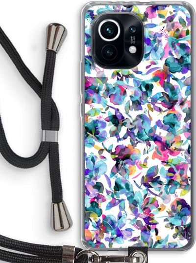 Case Company® - Hoesje met koord geschikt voor Xiaomi Mi 11 hoesje met Koord - Hibiscus Flowers - Telefoonhoesje met Zwart Koord - Bescherming aan alle Kanten en Over de Schermrand