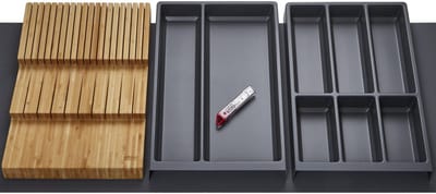 Orga-Box Vario SET 1 antraciet voor lade van 120 mm: multifunctioneel inzetstuk, messenhouder, bestekbak, antislipmat Orga-Weave