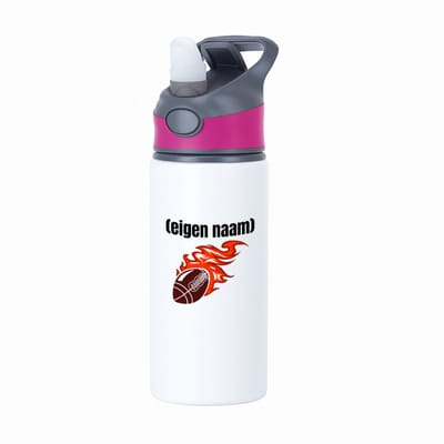 Hacebo® - rugbybal vuur met eigen naam waterfles met rietje roze - Rugby - atleten - iemand die houdt van rugby - verjaardag - cadeau - kado - water fles - 650ML
