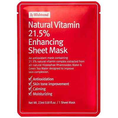 Van Wishtrend, Natuurlijk Vitamine 21,5% Huidverbeterend Sheetmasker, 1 verpakking, 0,81 fl oz (23 ml) pink