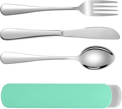 Duurzame Camping Bestekset van RVS, 3-delige Herbruikbare Bestek voor Buiten, Ideaal voor Picknicks en Reizen met Opbergdoos - Groene Kleur