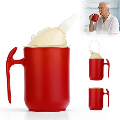 longziming-Waterbeker - Drinkbeker - Rietjesbeker - 1 stuk - 400 ml - Anti-lek - 3-in-1 met verwisselbare deksels - 304 RVS binnenkant - Voedselveilig PP & siliconen - Met ergonomisch handvat - Voor ouderen, senioren en dagelijks gebruik - Rood