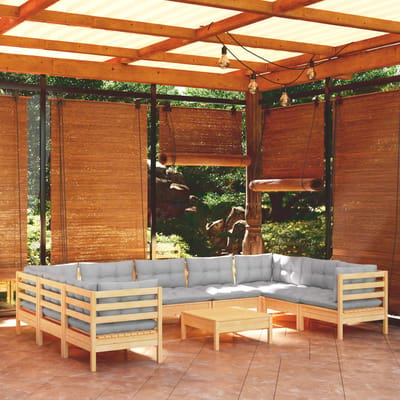 vidaXL - 10-delige - Loungeset - met - grijze - kussens - grenenhout