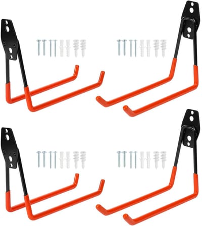 Dailygoods- Garagehaken Heavy Duty - Opberghaken Garage - Dubbele Haken - Gereedschap Houder - 4 Stuks - Staal en PVC - 19x14,5x5cm - Opberghaak