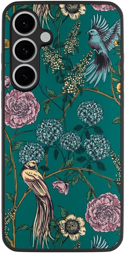 Hoesje geschikt voor Samsung Galaxy S24 FE - Vogels Japanse bloemen - TPU Hard Case Backcover - Groen - Mooie Telefoonhoesjes